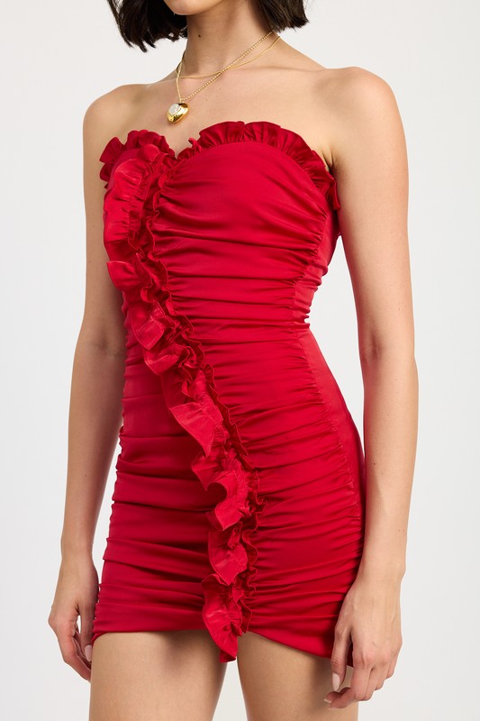 Ruched Ruffle Mini Dress - Emory Park
