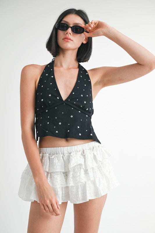 Babydoll Hot Fix Halter Top - Emory Park