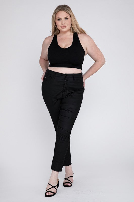 Plus Ribbed Cropped Racerback Tank Top - Zenana