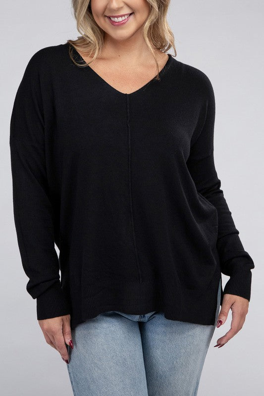 Plus Garment Dyed Front Seam Sweater - Zenana