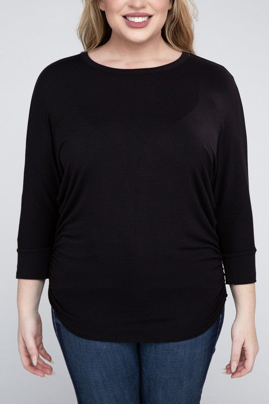 Plus Luxe Rayon Boat Neck 3/4 Sleeve Top - Zenana