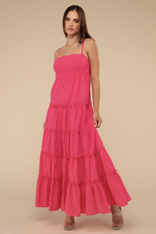 Woven Smocked Top Tiered Cami Maxi Dress - Zenana