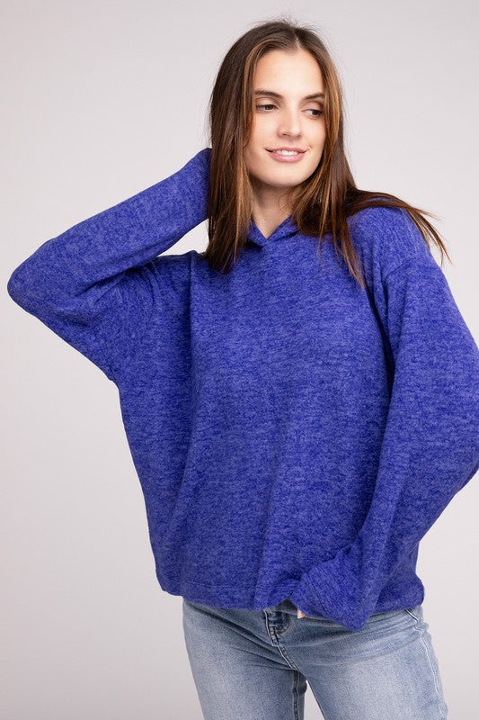 Hooded Brushed Melange Hacci Sweater - Zenana