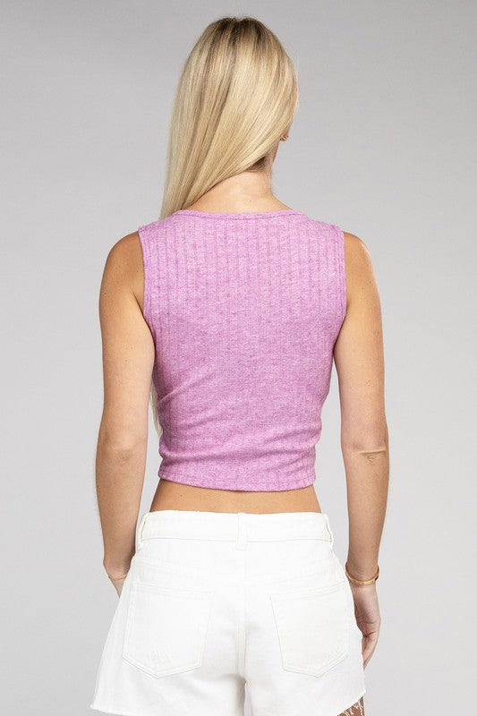 Ribbed Scoop Neck Cropped Sleeveless Top - Zenana