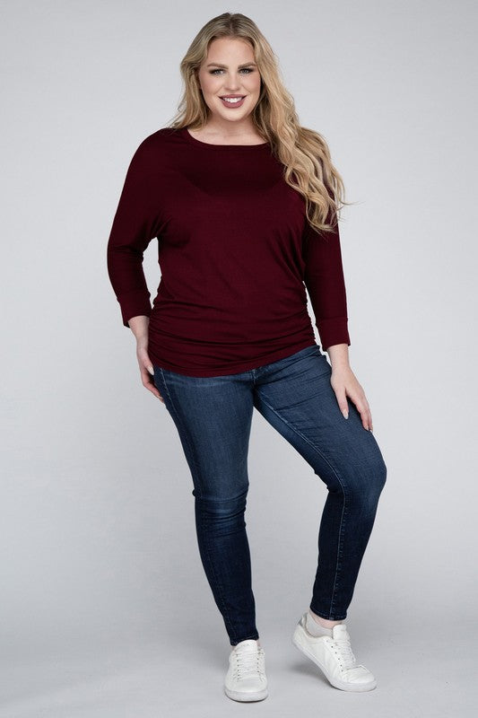 Plus Luxe Rayon Boat Neck 3/4 Sleeve Top - Zenana