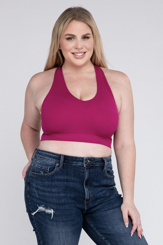 Plus Ribbed Cropped Racerback Tank Top - Zenana