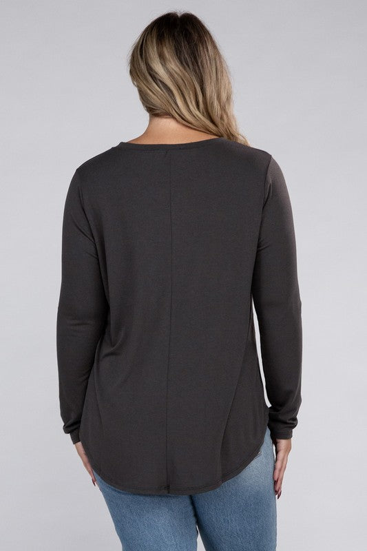 Plus Long Sleeve Round Neck Round Hem Top - Zenana