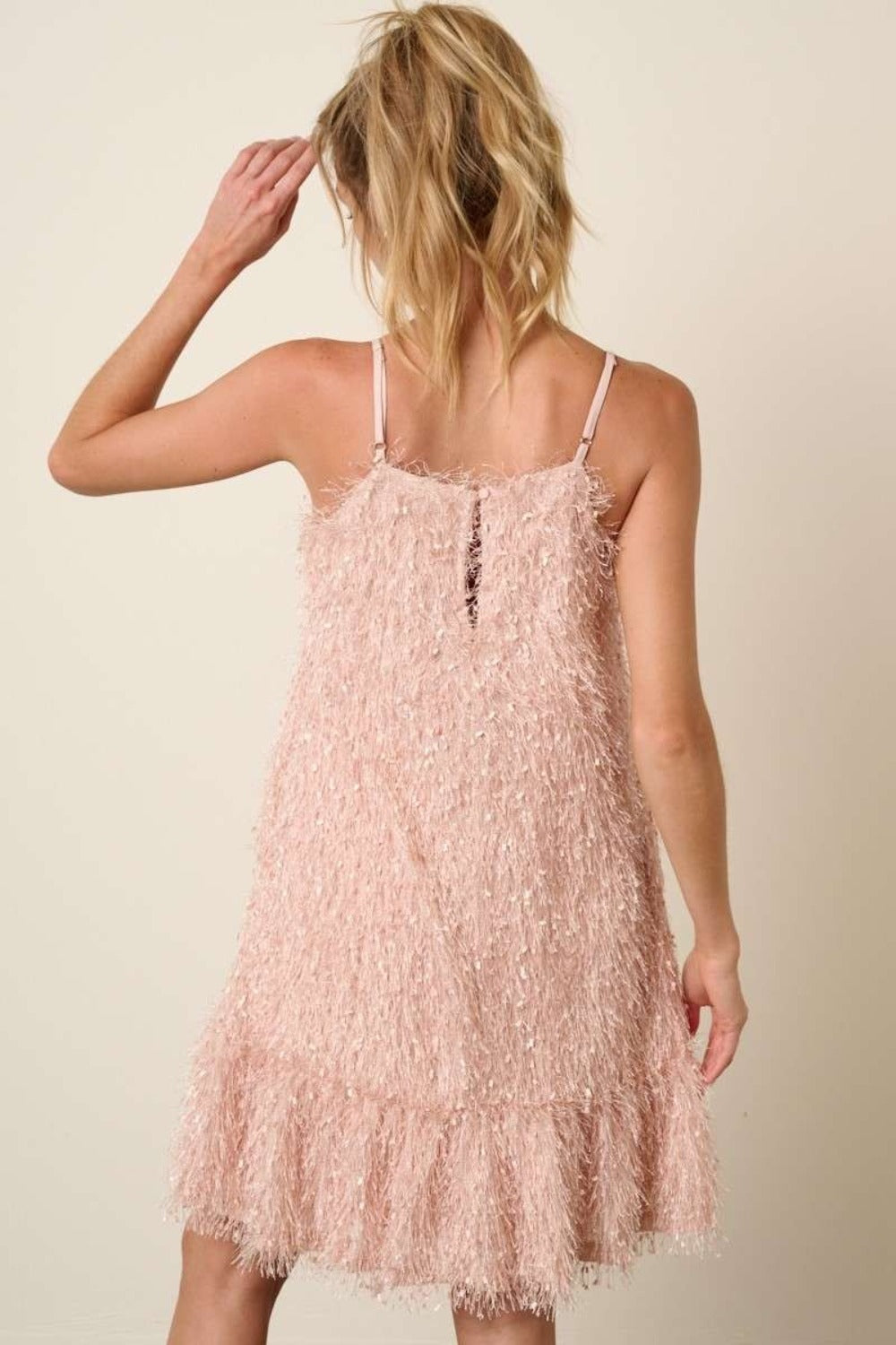 Mittoshop Feather Ruffle Hem Mini Cami Dress - Blush