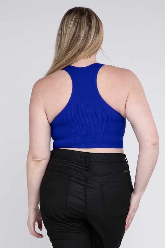 Plus Ribbed Cropped Racerback Tank Top - Zenana