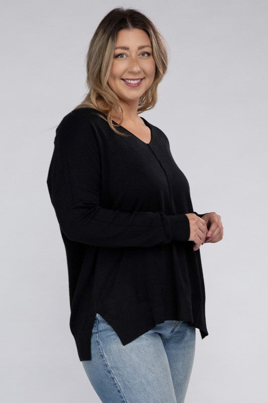 Plus Garment Dyed Front Seam Sweater - Zenana