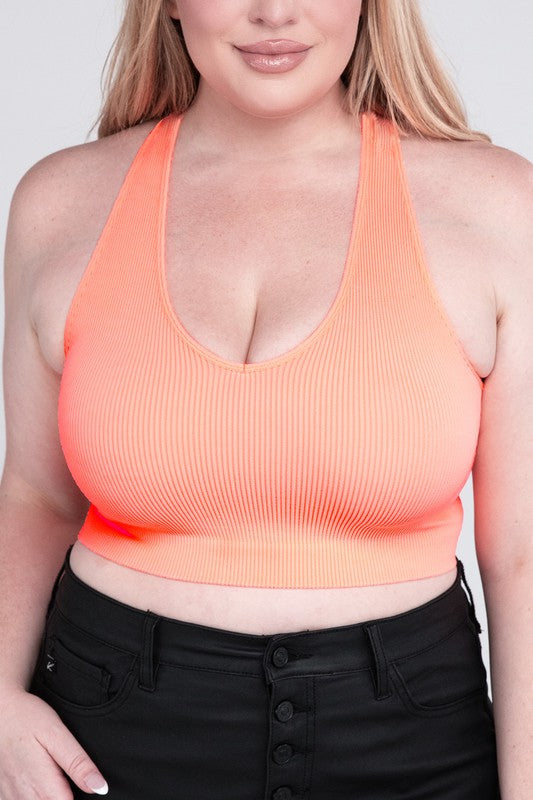 Plus Ribbed Cropped Racerback Tank Top - Zenana