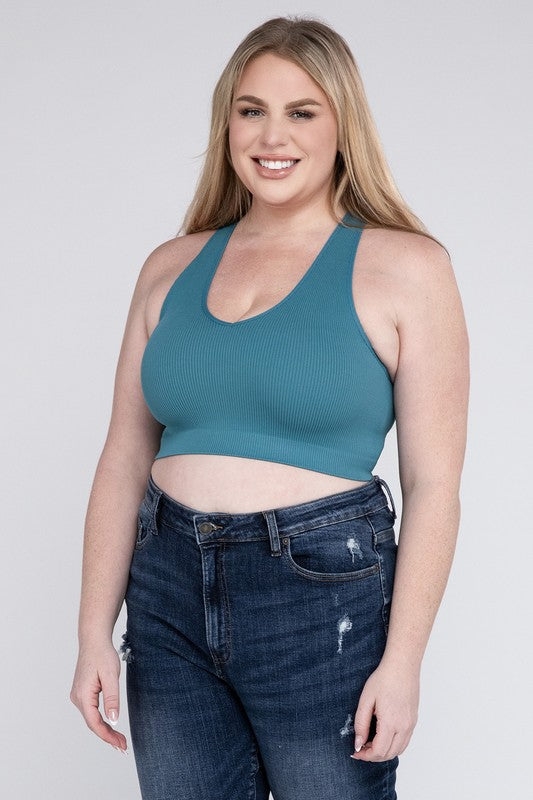 Plus Ribbed Cropped Racerback Tank Top - Zenana