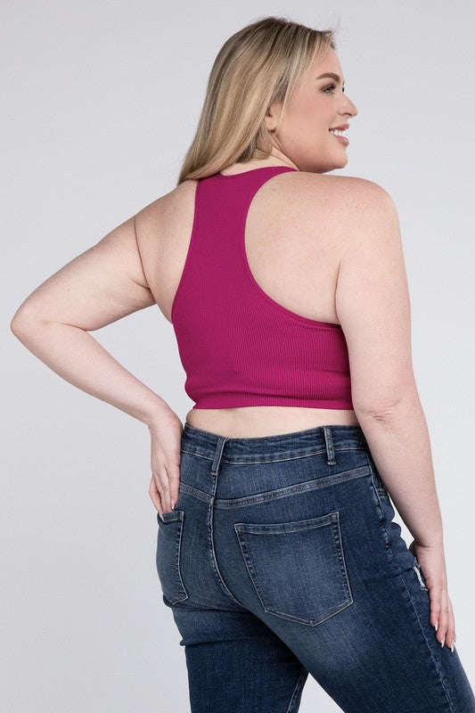 Plus Ribbed Cropped Racerback Tank Top - Zenana