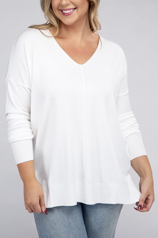 Plus Garment Dyed Front Seam Sweater - Zenana
