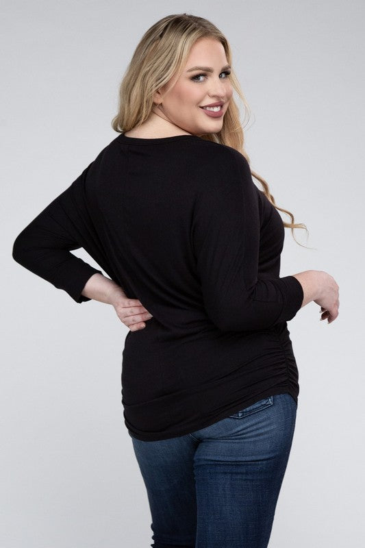 Plus Luxe Rayon Boat Neck 3/4 Sleeve Top - Zenana