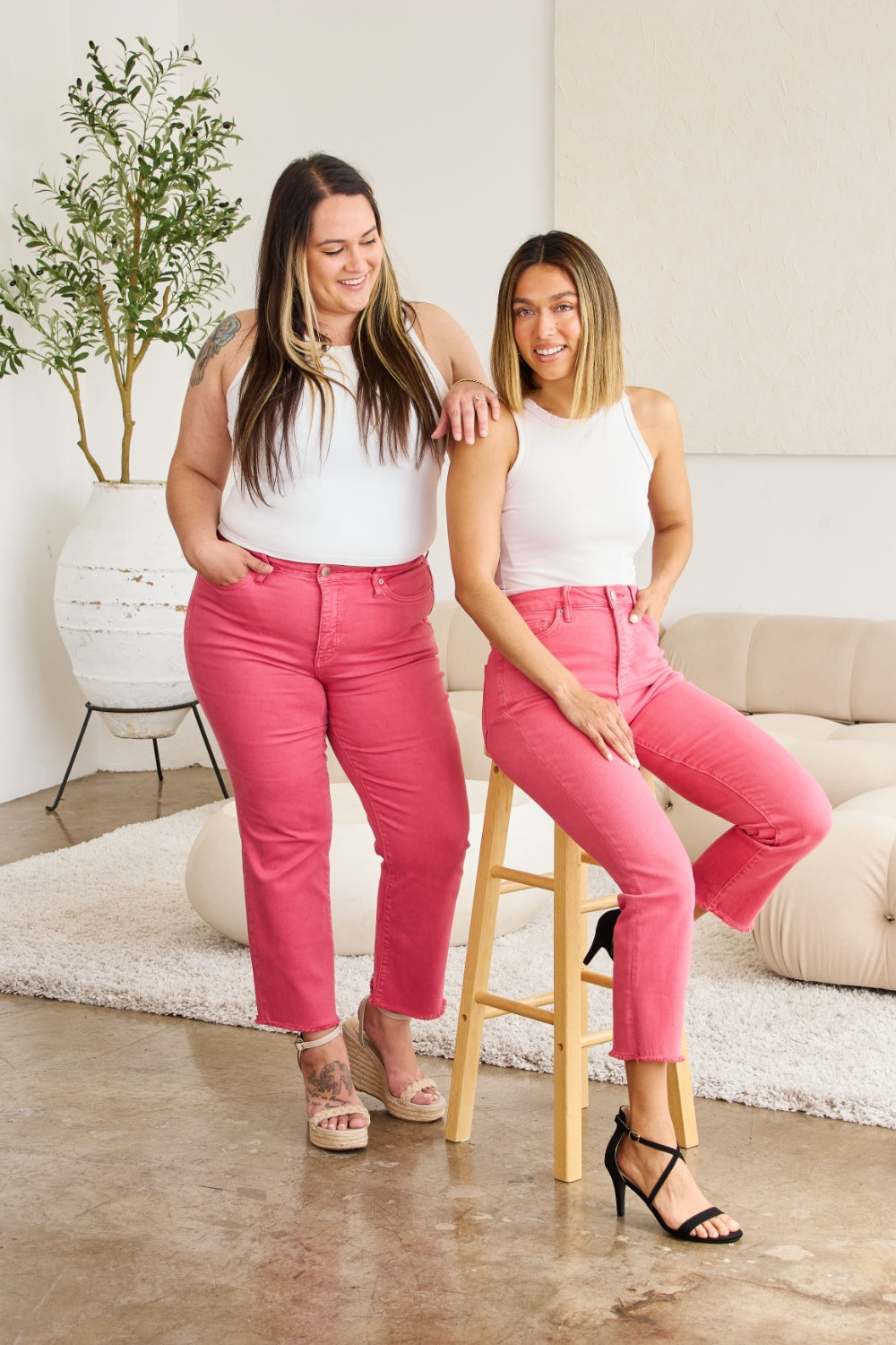 RFM Crop Dylan Full Size Tummy Control High Waist Raw Hem Jeans - Sunkissed