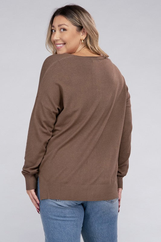 Plus Garment Dyed Front Seam Sweater - Zenana