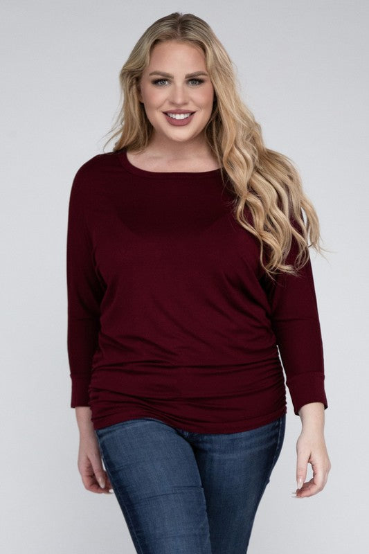Plus Luxe Rayon Boat Neck 3/4 Sleeve Top - Zenana