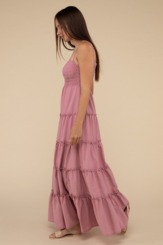 Woven Smocked Top Tiered Cami Maxi Dress - Zenana