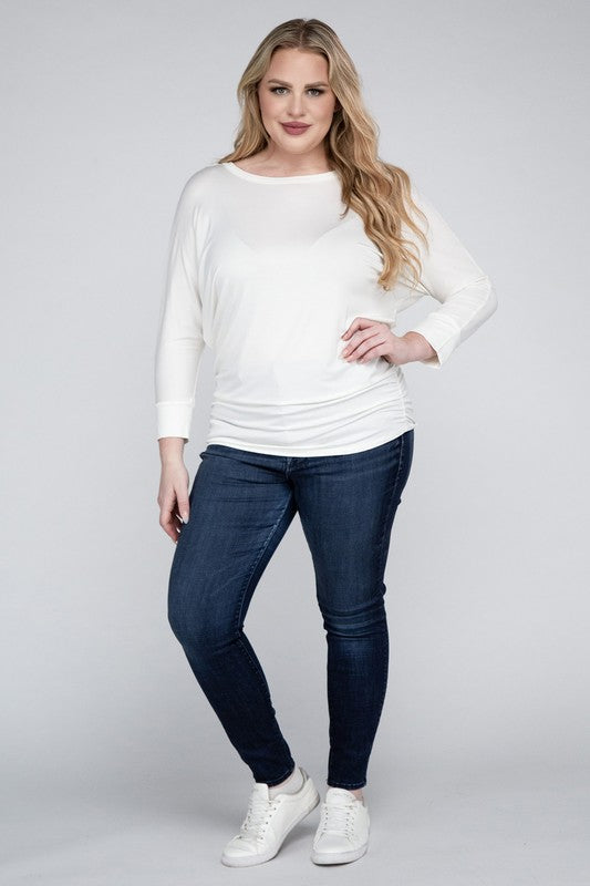 Plus Luxe Rayon Boat Neck 3/4 Sleeve Top - Zenana