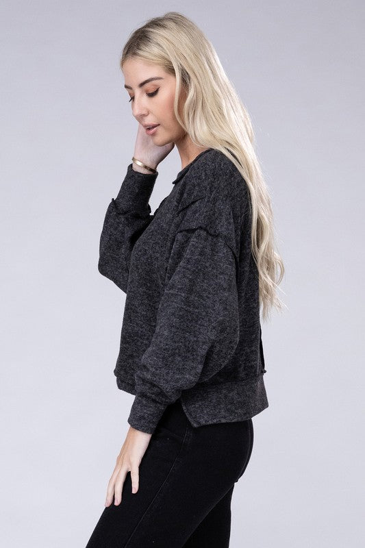 Brushed Melange Hacci Oversized Sweater - Zenana