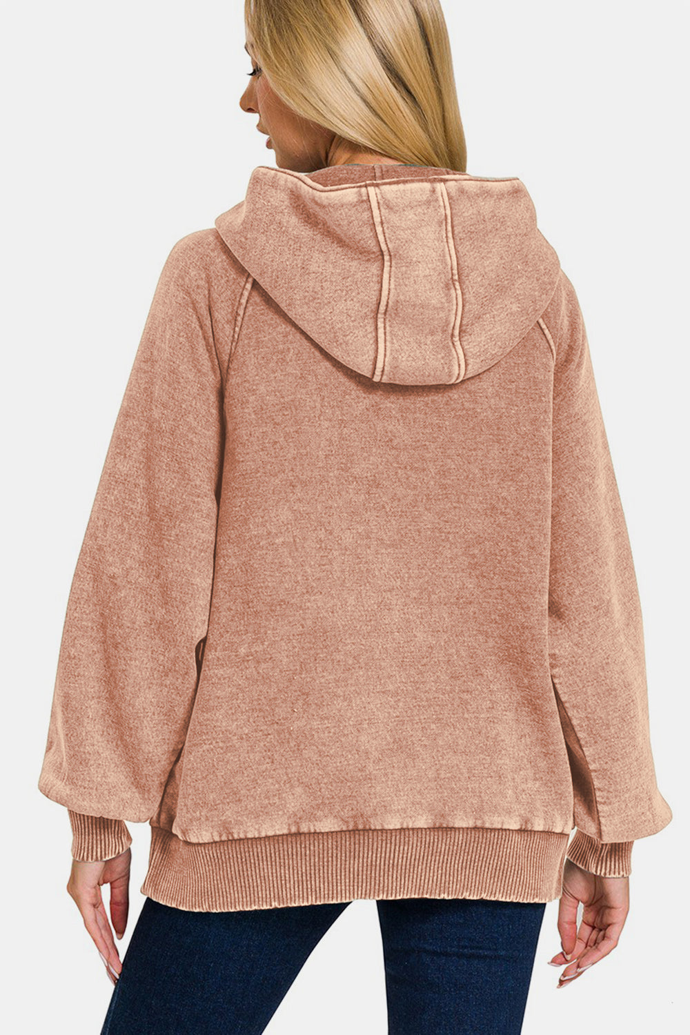 Zenana Acid Wash Fleece Kangaroo Hoodie - Rust