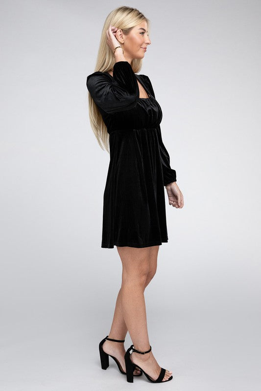 Square Neck High Waist Velvet Dress - Nuvi Apparel