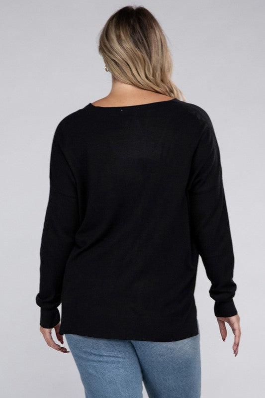 Plus Garment Dyed Front Seam Sweater - Zenana