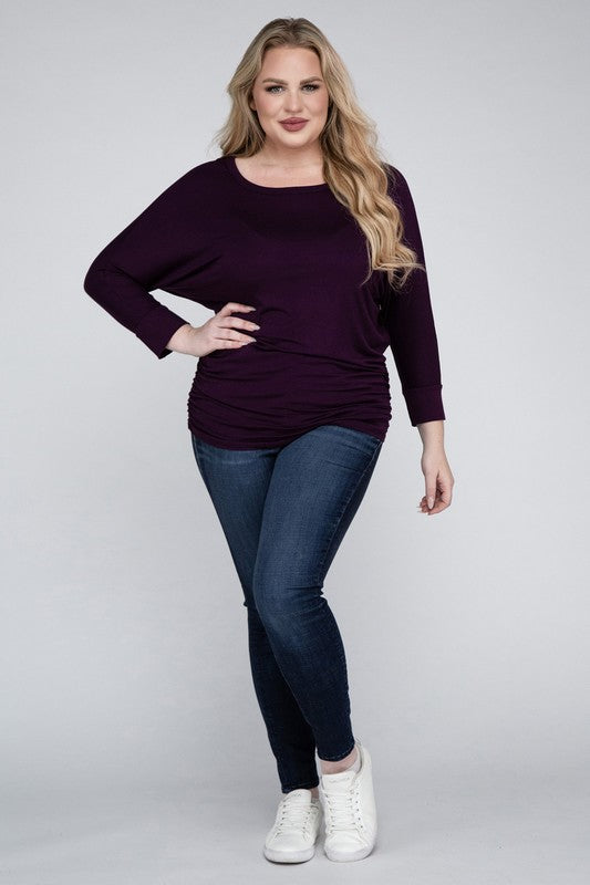 Plus Luxe Rayon Boat Neck 3/4 Sleeve Top - Zenana