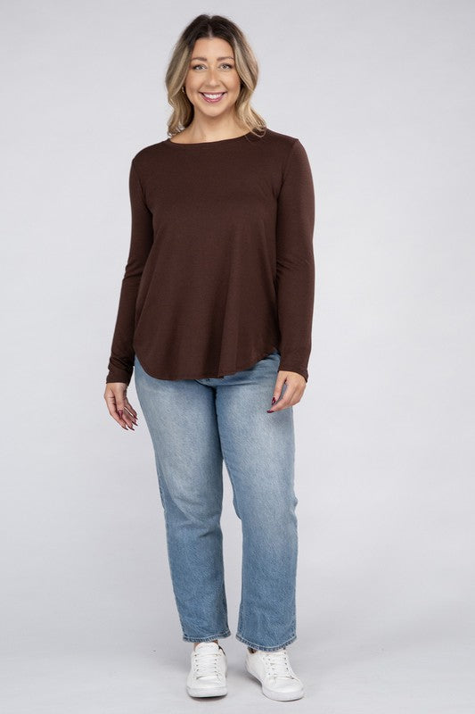 Plus Long Sleeve Round Neck Round Hem Top - Zenana
