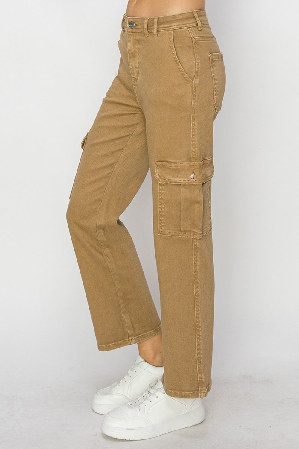 Risen Full Size High Rise Cargo Jeans - Mocha
