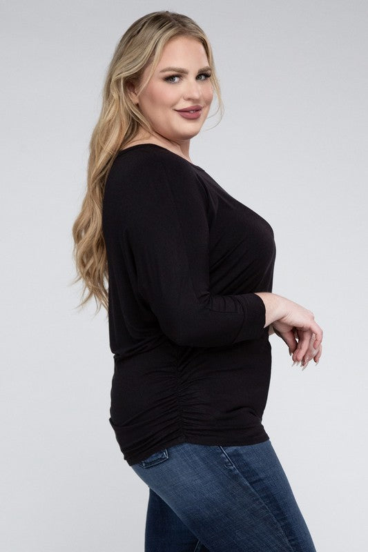 Plus Luxe Rayon Boat Neck 3/4 Sleeve Top - Zenana