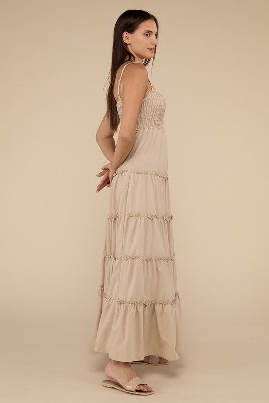 Woven Smocked Top Tiered Cami Maxi Dress - Zenana
