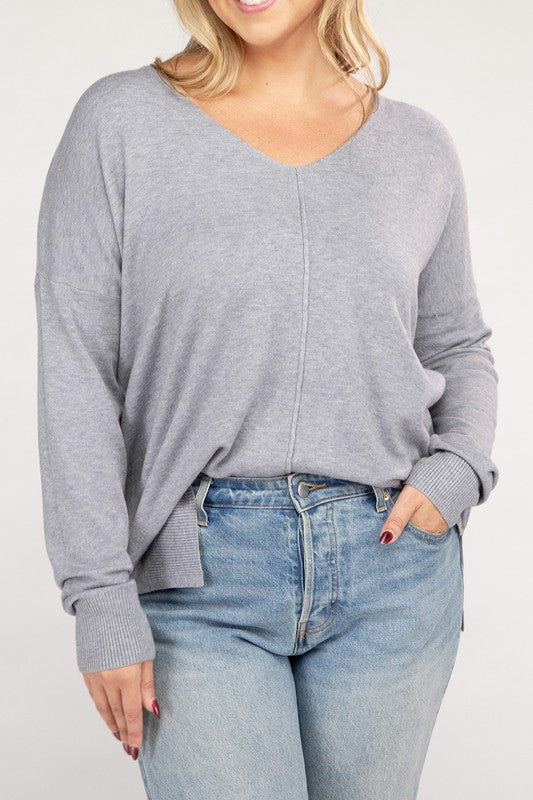 Plus Garment Dyed Front Seam Sweater - Zenana