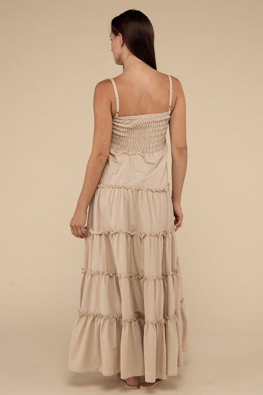 Woven Smocked Top Tiered Cami Maxi Dress - Zenana