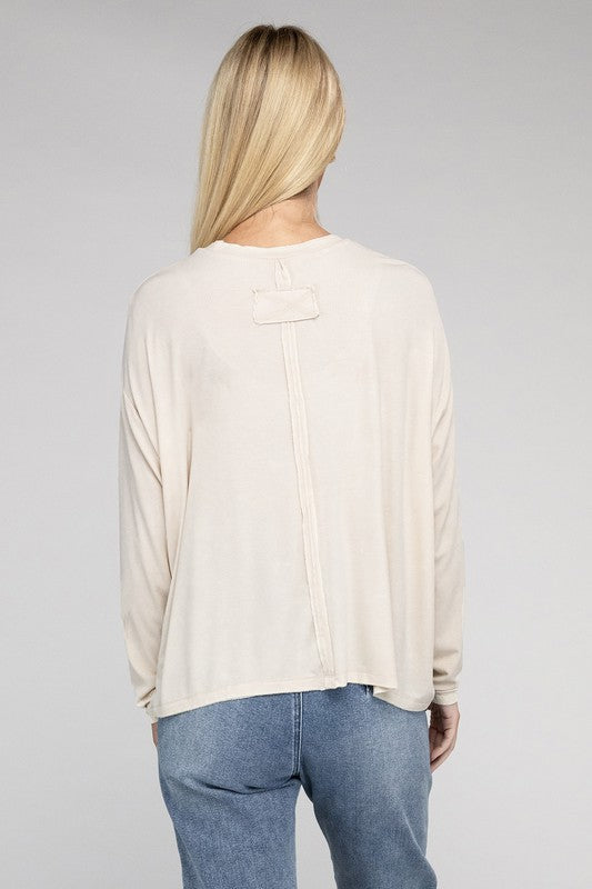 Washed Ribbed Dolman Sleeve Round Neck Top - Zenana