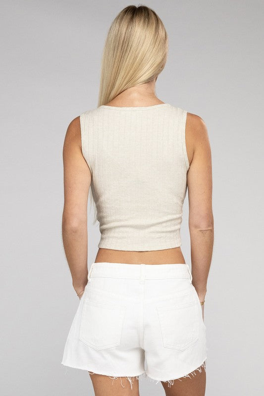 Ribbed Scoop Neck Cropped Sleeveless Top - Zenana