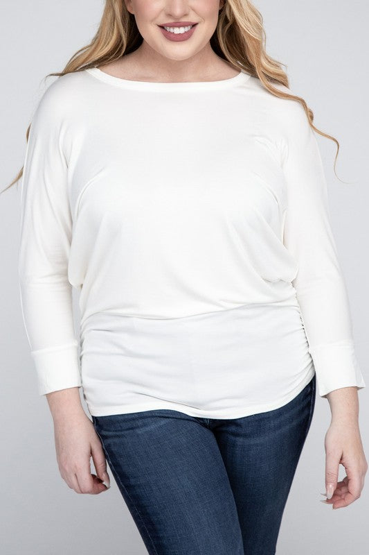 Plus Luxe Rayon Boat Neck 3/4 Sleeve Top - Zenana