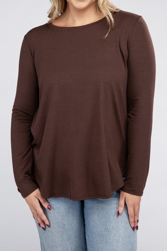 Plus Long Sleeve Round Neck Round Hem Top - Zenana