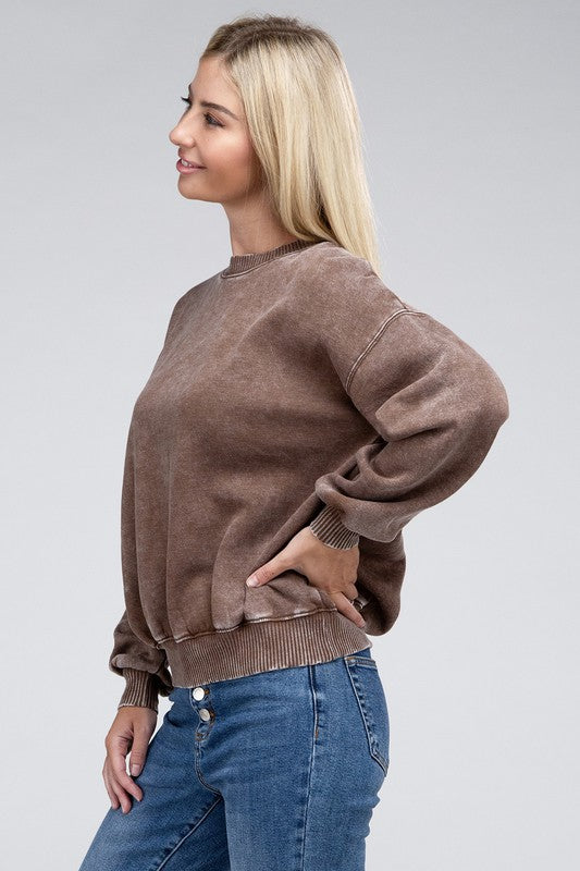 Acid Wash Fleece Oversized Pullover - Zenana