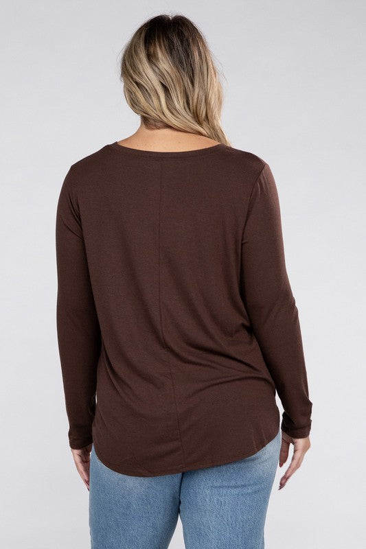 Plus Long Sleeve Round Neck Round Hem Top - Zenana