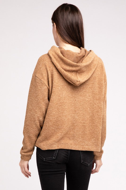 Hooded Brushed Melange Hacci Sweater - Zenana