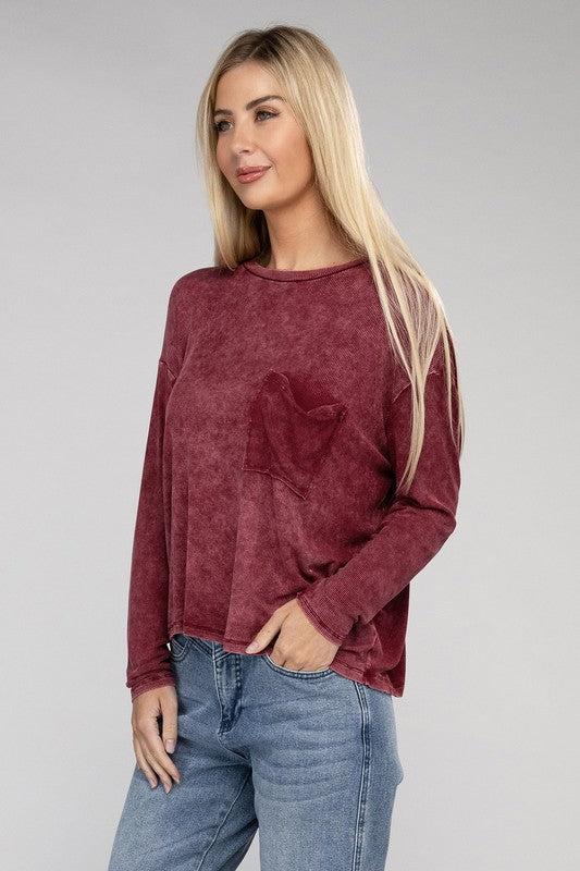 Washed Ribbed Dolman Sleeve Round Neck Top - Zenana