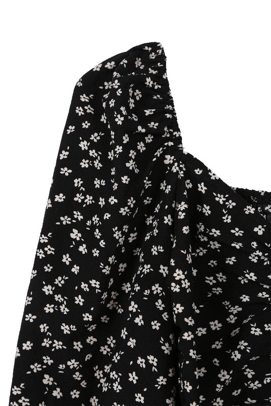 Ruched Floral Print Crop Top With Puff Sleeves - Lilou