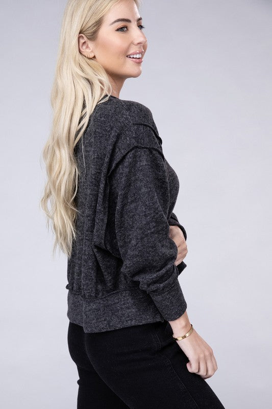 Brushed Melange Hacci Oversized Sweater - Zenana