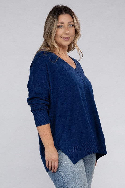 Plus Garment Dyed Front Seam Sweater - Zenana