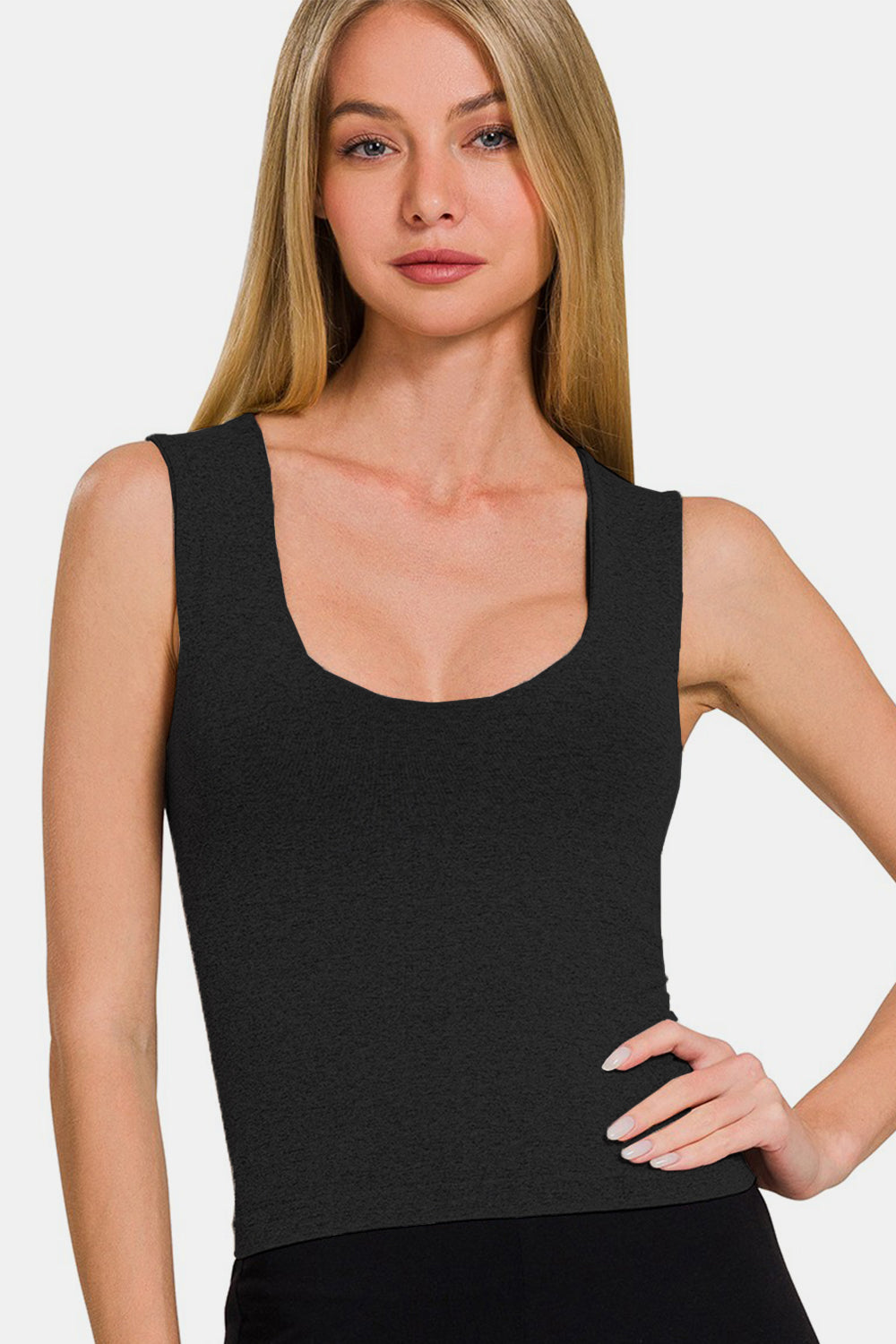 Zenana Cropped Padded Seamless Tank - Black