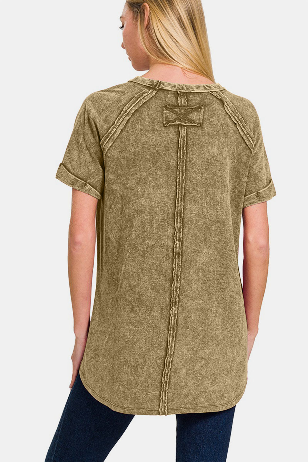 Zenana Heathered Round Neck Short Sleeve Top - Mocha