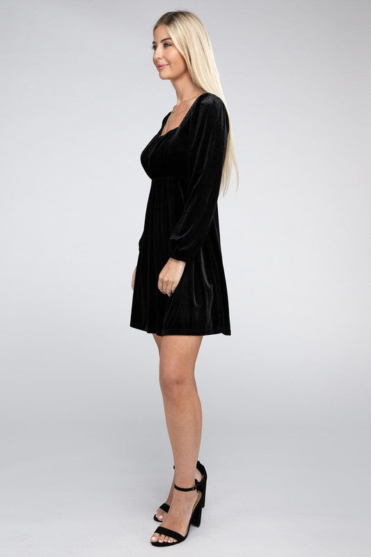 Square Neck High Waist Velvet Dress - Nuvi Apparel