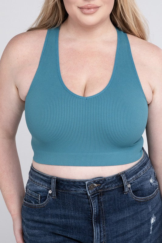 Plus Ribbed Cropped Racerback Tank Top - Zenana